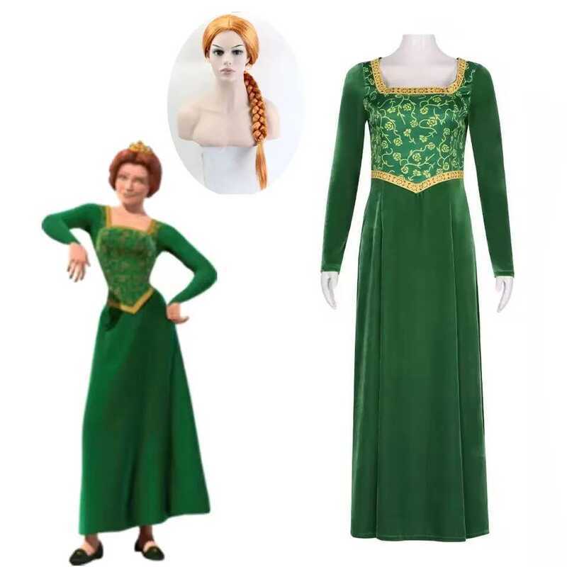 C Anime Princess Green Dress Fiona Dress Shrek Cosplay Costume Halloween Fancy Fantasy Party Suit R