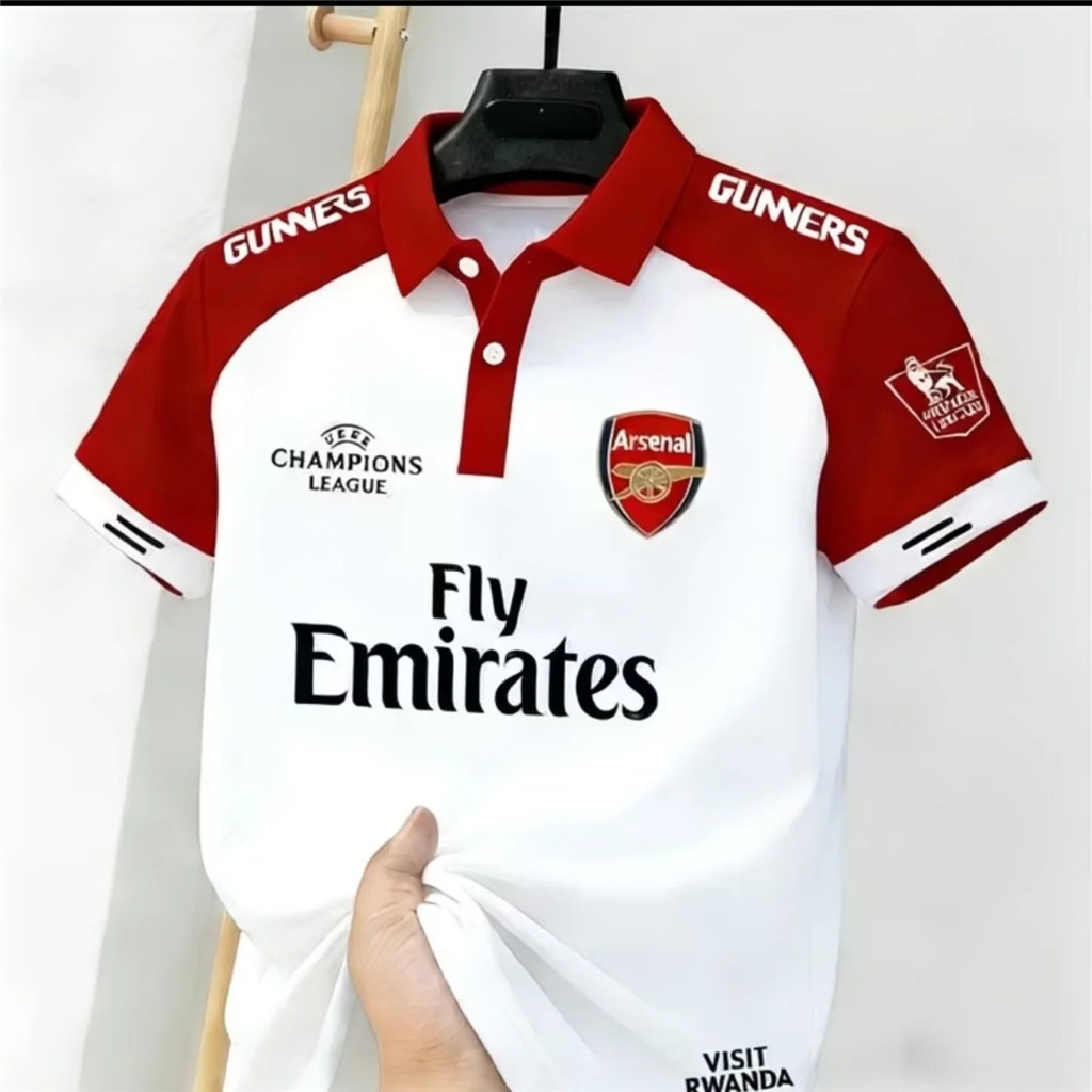 Retro Arsenal Gunners Flying Emirates เสื้อโปโลแฟชั่นระบายอากาศเหมาะสําหรับทุกวันและตรงกับวัน