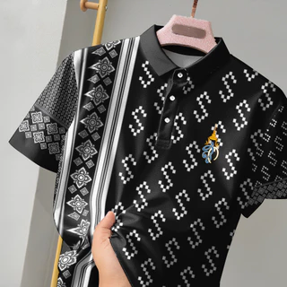 เสื้อโปโลผู้ชายสีดําลายไทยเหมาะสําหรับทํางานผ้าเลื่อนที่ไม่มีสายหนังเย็น
