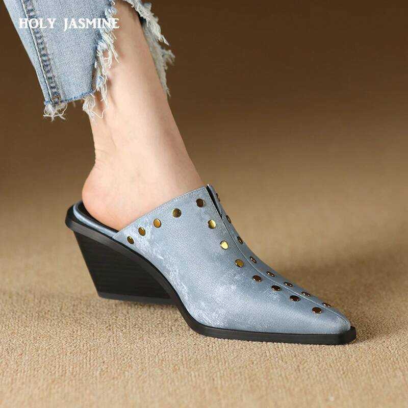 C 2025 Baotou Half Slippers Women's Small Square Head Slope Heel High Heel Cool Slippers Fashion Ou