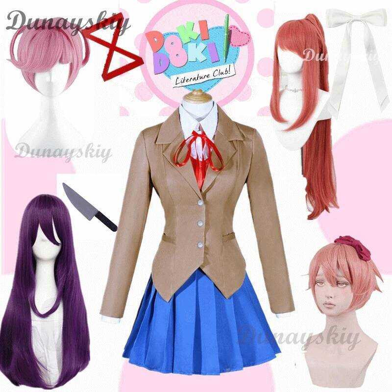 C Game Doki Doki Literature Club Natsuki Cosplay Sayori Yuri Monika Cosplay Costume Wig Set School