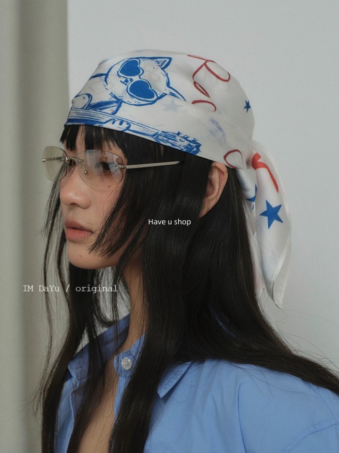 Have u shop Retro Square Scarf Headscarf Female Niche Fashion y2k Tube Top Silk Scarf Stacked with F