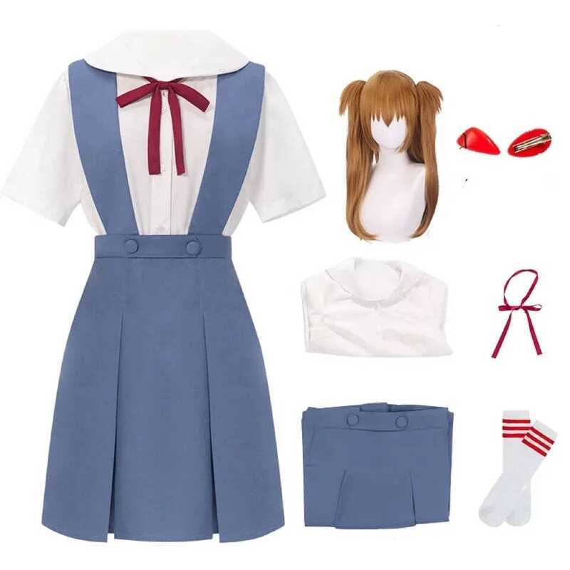 C Rei Ayanami Cosplay Costume Asuka Langley Soryu Cosplay Women School Uniform Dresses Wig Hair Cli