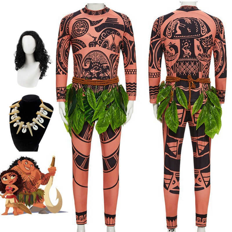 C Moana 2 Maui Costume Cosplay Costume For Adult Men Hook กระโปรงใบไม้ เสื้อยืดเครื่องแต่งกายเพลย์ช
