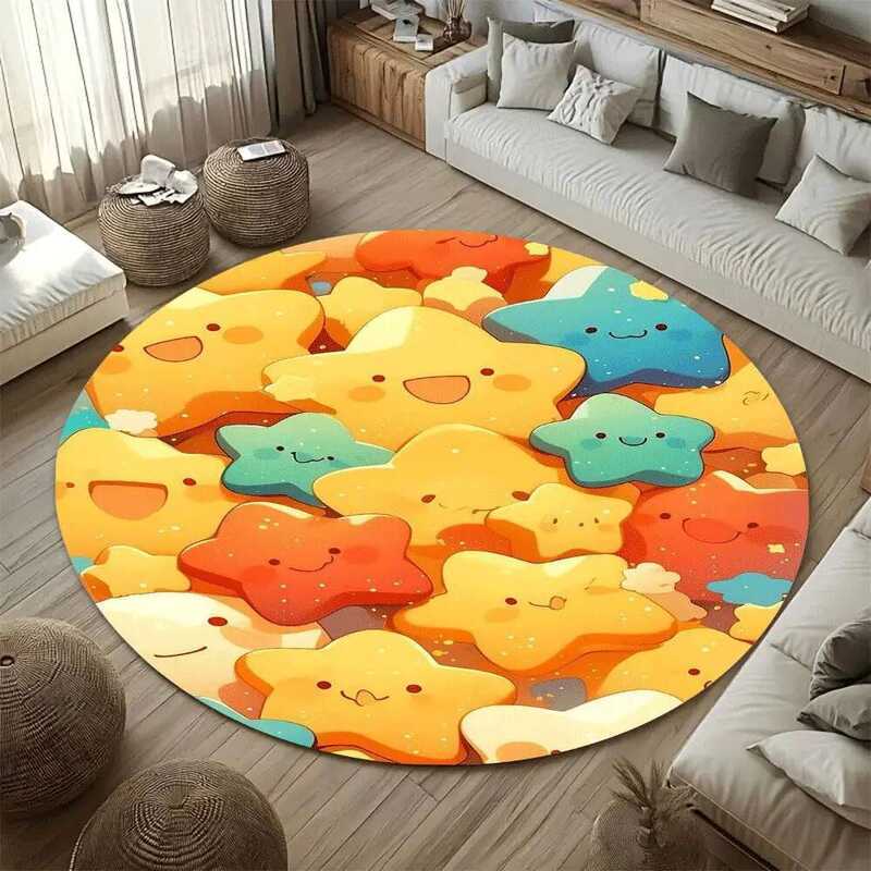 C Flannel Printed Cute Star Rug Kawaii Cartoon Design Kids Room Decor Soft Or Mat For Living Room B