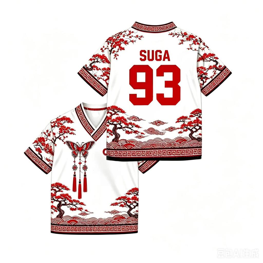Unisex 2026 Kpop SUGA 93 สไตล์พิมพ์เบสบอล Jersey Harajuku Streetwear เสื้อยืดสําหรับเด็กผู้ใหญ่ ARMY