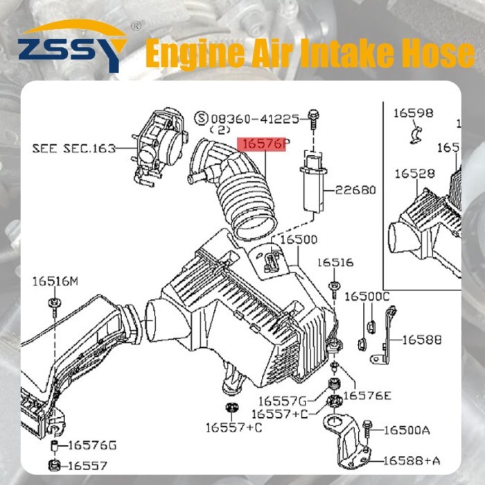 165764RA0A 165769N00C 165769N00E 696-169 Engine Air Intake Hose Compatible with Nissan MAXIMA A35 V