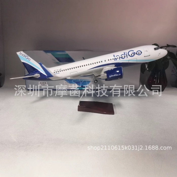 Indian IndiGo Aviation Scale 1: 80 47 ซม.A320 AIR IndiGo โมเดลเครื่องบินพร้อมไฟล้อออกจากโมเดลรถพิมพ์