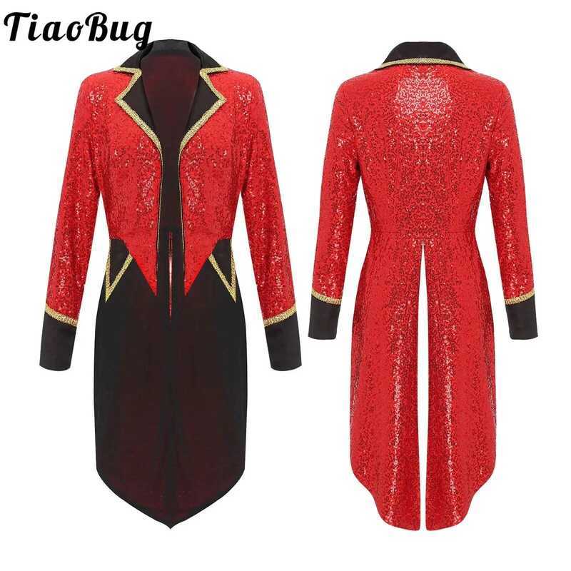 C Womens Sequin Circus Ringmaster Jacket Tuxedo Coat Costume Halloween Carnival Tailcoat Showman Bl