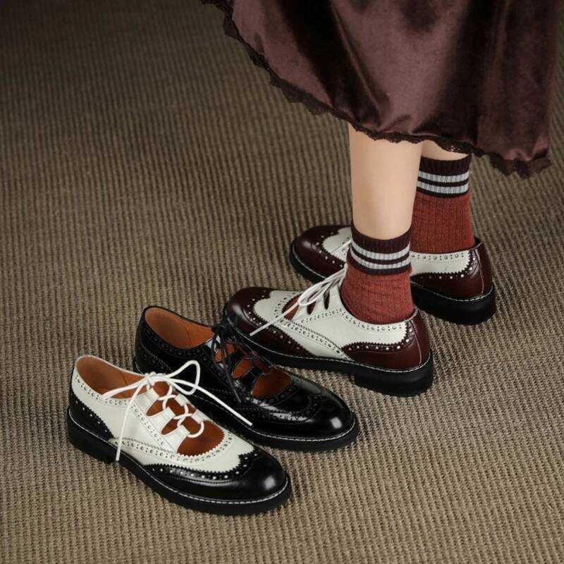 C Oxford Shoes Women Split Leather Shoes For Women Spring/Autumn Women Loafers Summer Brogues Vinta