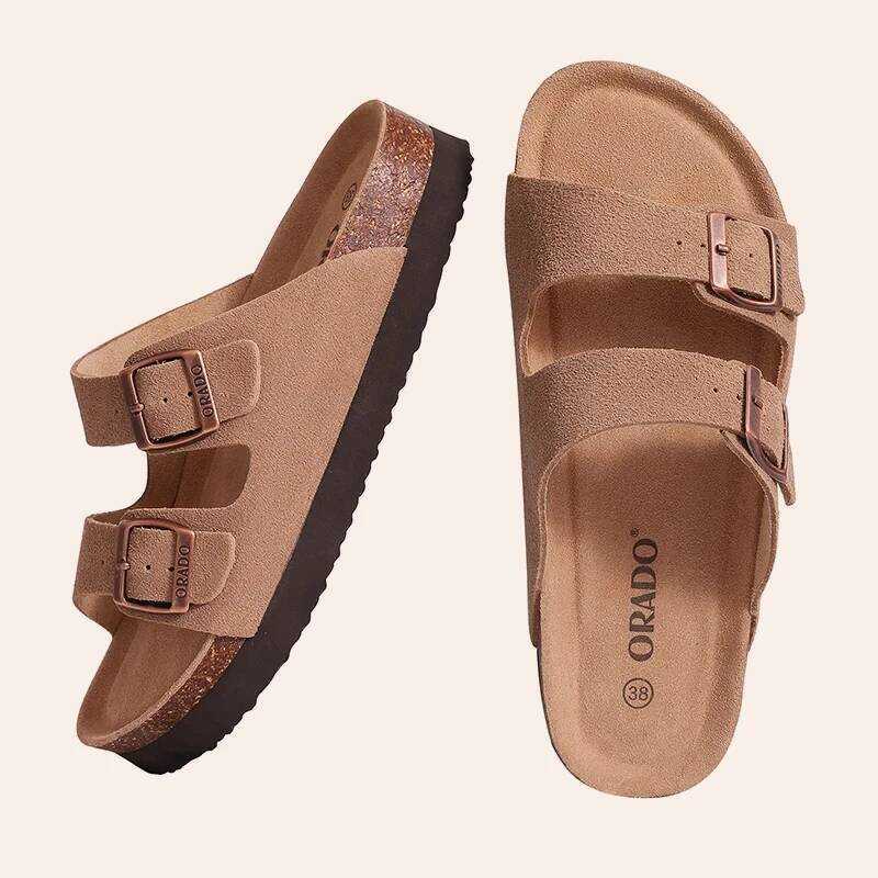 C Shevalues Classic Platform Cork Sandals For Women Suede Flats Sandals Summer Outdoor Wear Beach S