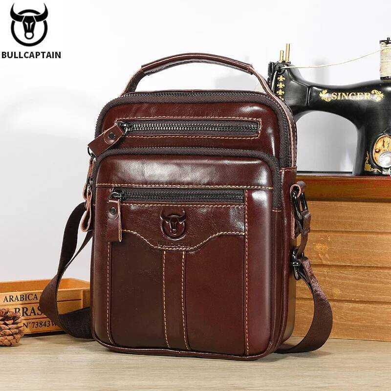 C BULLCAPTAIN Men's Genuine Leather Shoulder Crossbody Business 7.-Inch Tablet Multifunctional Port