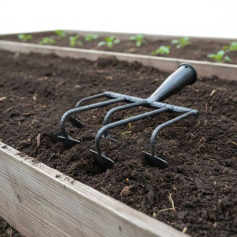 C 7-Tooth Ditching Hoe Hand Cultivator Hoe Furrowing Rake Double-Ridge Ditching Tool 2-In-1 Design