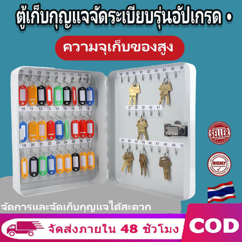 PPVVสีขาว กล่องกุญแจ ตู้เก็บกุญแจ ขนาด 48 ดอก แบบกุญแจล๊อค การจัดเก็บกุญแจ กล่องกุญแจการจัดการจำแนก ล็อครหัสผ่าน ความจุข
