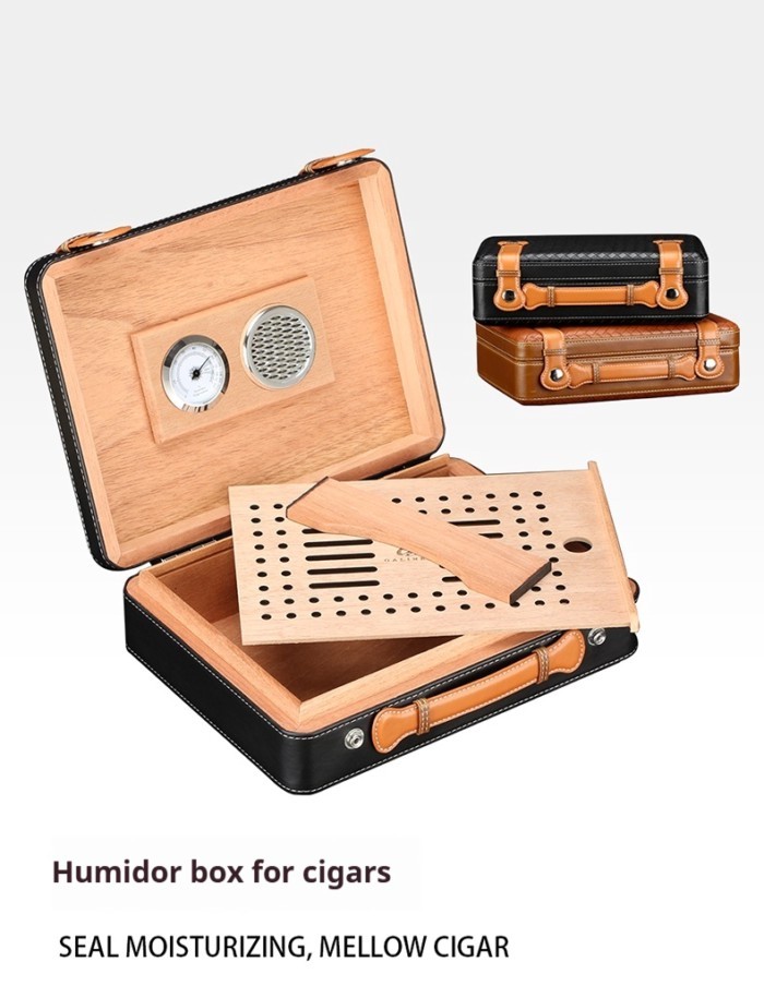 Cigar box, portable cigar moisture-retaining box, cedar wood cigar box, travel large-capacity Locka