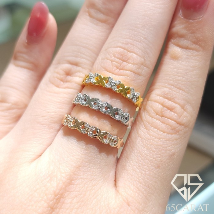65Carat - แหวนแถวดอกไม้สลับฝังเพชร เพชรรวม12ตัง น้ำ98-100 รหัสRI650051