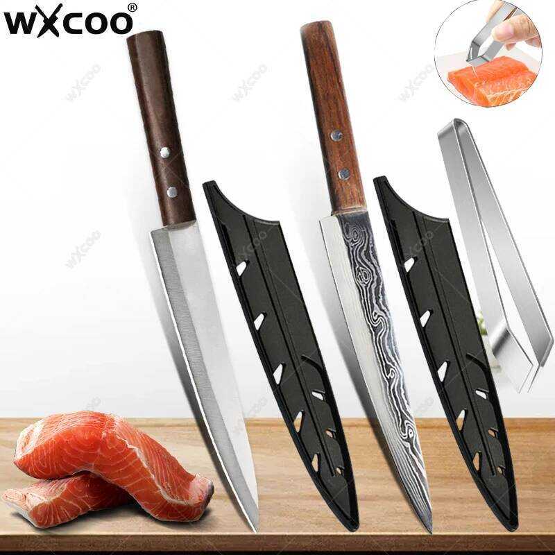 C Japanese Salmon Sushi Chef Knives Las Damascus Sashimi Knife Kitchen Raw Fish Filleting Slicing C