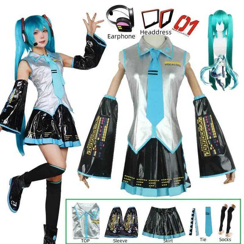 C Miku Cosplay Ensemble Complet En Cuir Argenté Tissu Costume Miku Cosplay Chapeaux Costume Tenue J