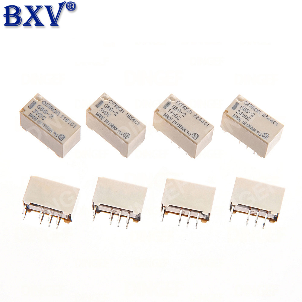 5PCS G6S-2 รีเลย์สัญญาณขนาดเล็ก (DPDT) - 8-Pin PCB Mount DC 5V/12V/24V 2A รีเลย์สลับสําหรับ Automati