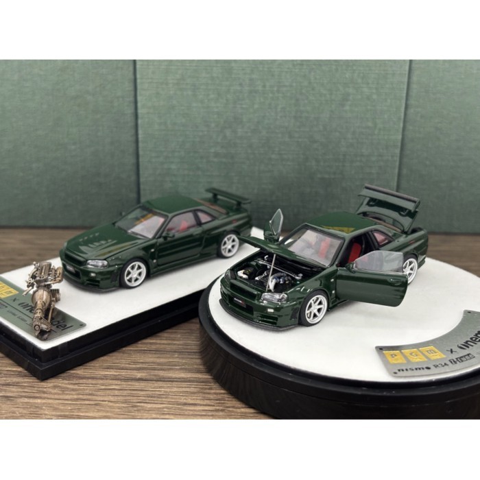 PGM 1: 64 Nissan GTR R34 Z-TUNE British Green Alloy Full Open รถจําลองรุ่น