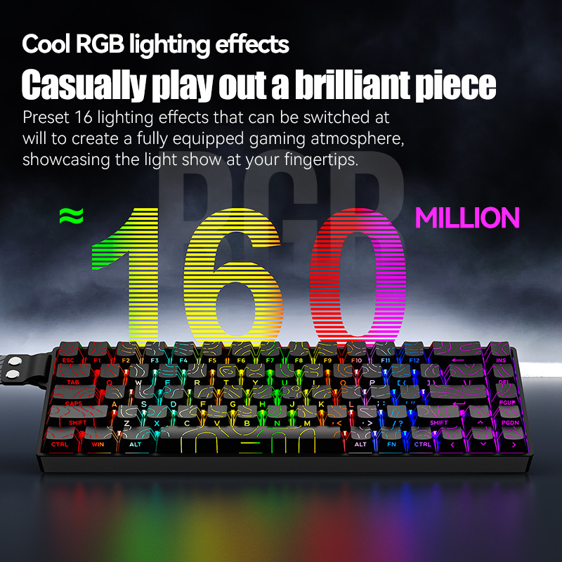 68 Keys Gaming Mechanical Keyboard RGB Wired Keyboard 60% Layout Hot-Swap