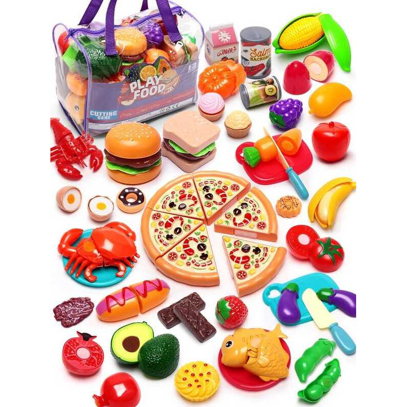 C 81Pcs Kitchen Cute Fun Play Home Toys Simulation Fruit Kitchenware Vegetable Pizza