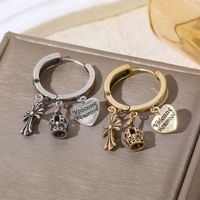 Dark Night Galaxy Retro Distressed Star Love Cross Ear Buckle Niche Design ที่ไม่ซ้ํากันวินเทจ Sweet Cool Ear