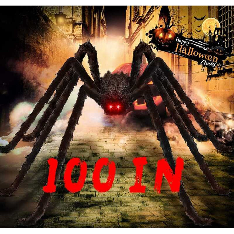 C Acina 8.3Ft/100In/255Cm Halloween Giant Spider: Fake Large Hairy Spider Decorations, Scary Virtua