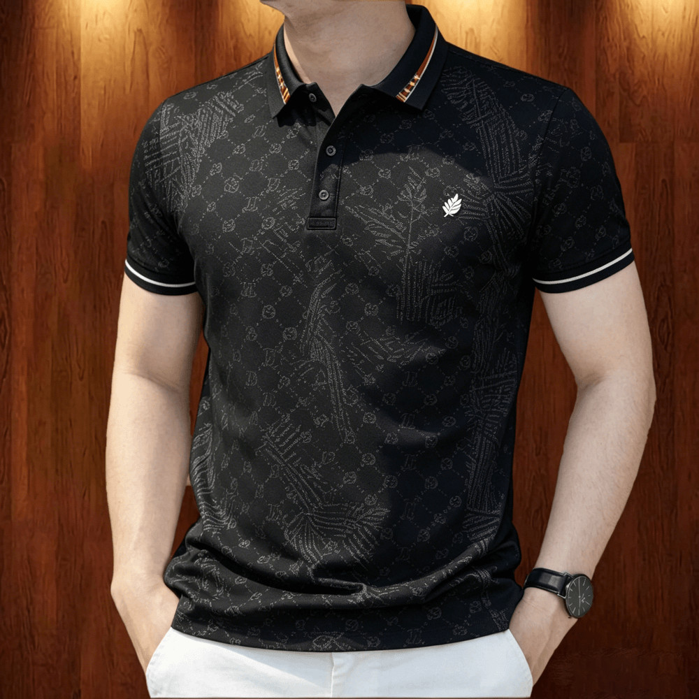 สีดําผู้ชายเสื้อโปโลสําหรับชายเสื้อผ้าธุรกิจสไตล์ลําลองเสื้อโปโล Minimalist ผ้า Tops ขนาดใหญ่กีฬารูป