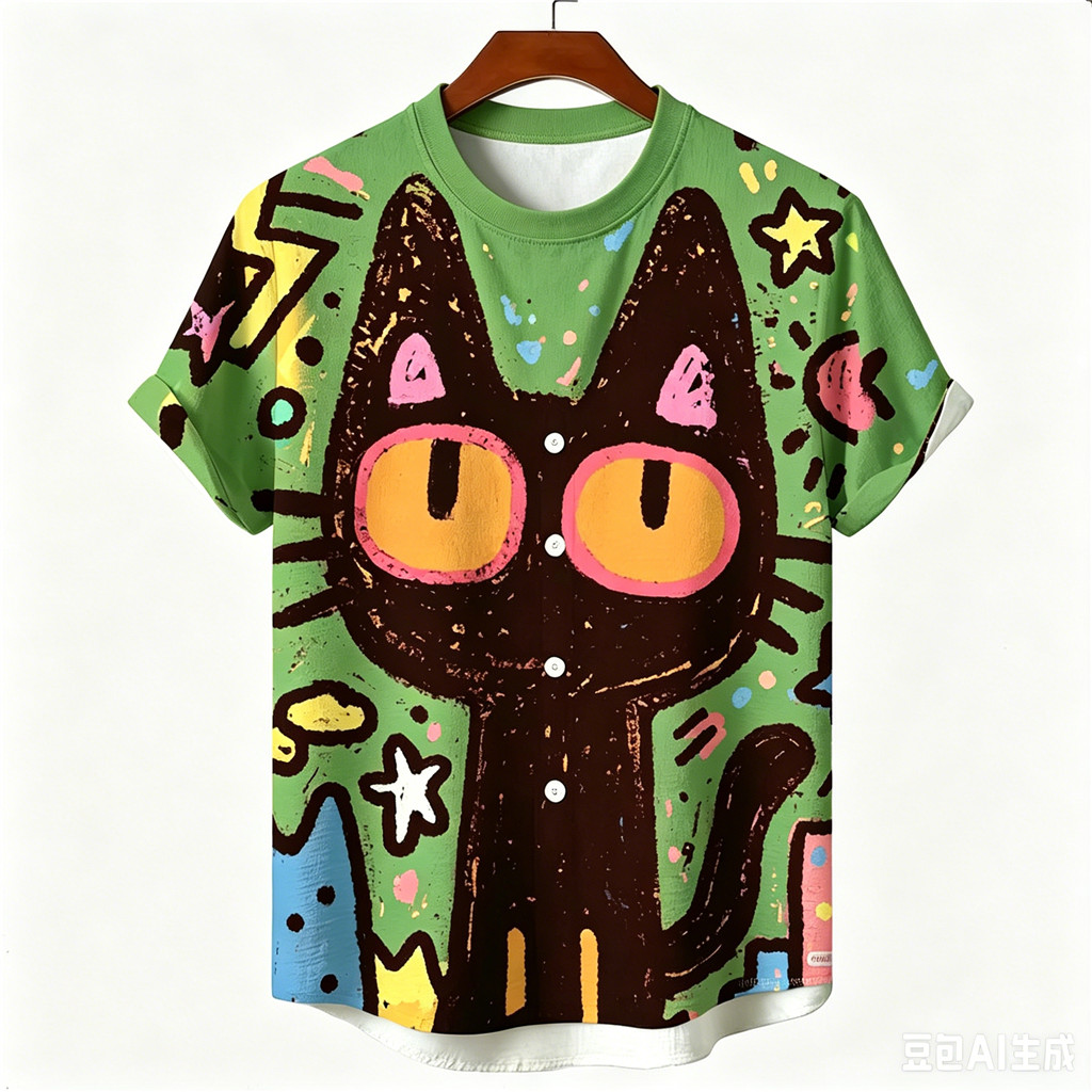 เสื้อเชิ้ตแขนสั้นลายการ์ตูนแมวกราฟฟิตีออกแบบมาสําหรับทั้งชายและหญิงที่จะสวมใส่ใน สรุป