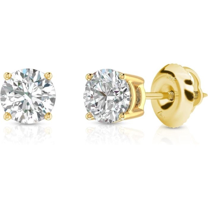 Essentials 0.25 ถึง 1 กะรัต IGI Certified Solitaire Lab Grown Diamond Stud 14k Gold 4 Prong Round C