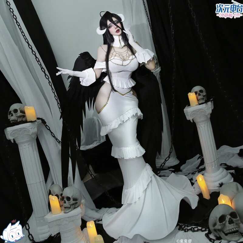 C [Free-Dey] Heavencos Overlord Albedo Cosplay Costume Wig Women Dress For Halloween Party