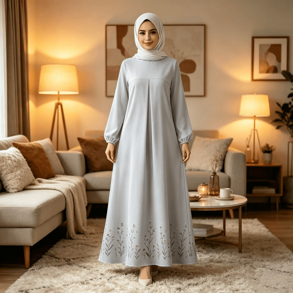 Muslimah ชุดเดรสยาวพิมพ์ลายดอกไม้-ModeistทรงหลวมAbayaสไตล์Jubahแขนยาว,ลําลองทุกวันสวมใส่สําหรับผู้หญิงเสื้อผ้า01