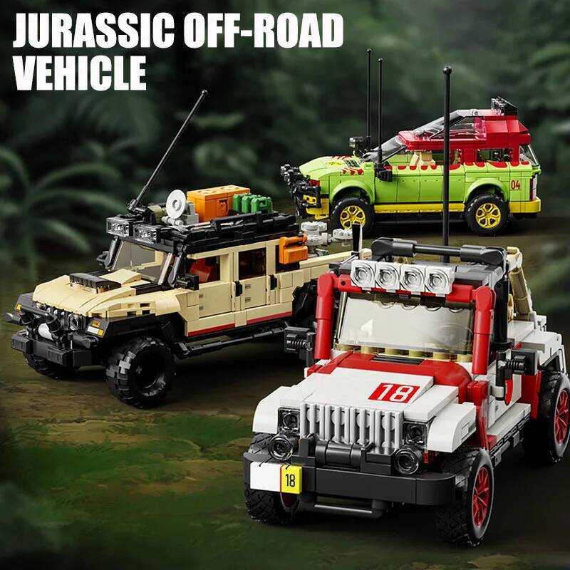 C Jurassic Dinosaur Park Classic Off-Road Vehicle Building Bloc Set Dino World 3Pcs/Lot Technical O