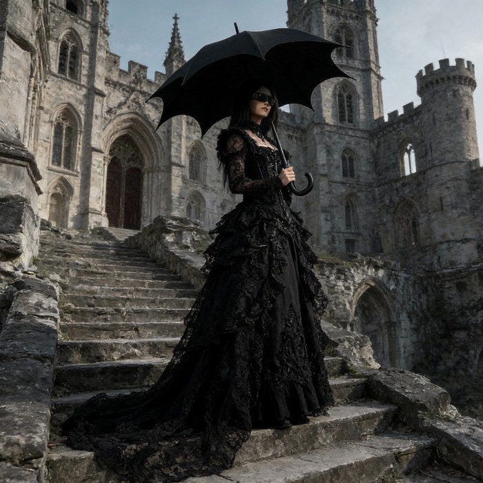 🌂 ร่มคันยาวทรงโกธิก ใช้ได้ทั้งแดดทั้งฝน ดีไซน์ดาร์คแอนด์เอกซ์คลูซีฟ สไตล์โลลิต้า 🌧🖤 ร่มกางอัตโนมัติ ชุบดำกันยูวี ป้องกันแดดยอดนิยม รุ่นใหม่ 2026 สาวไทยต้องมี ✨