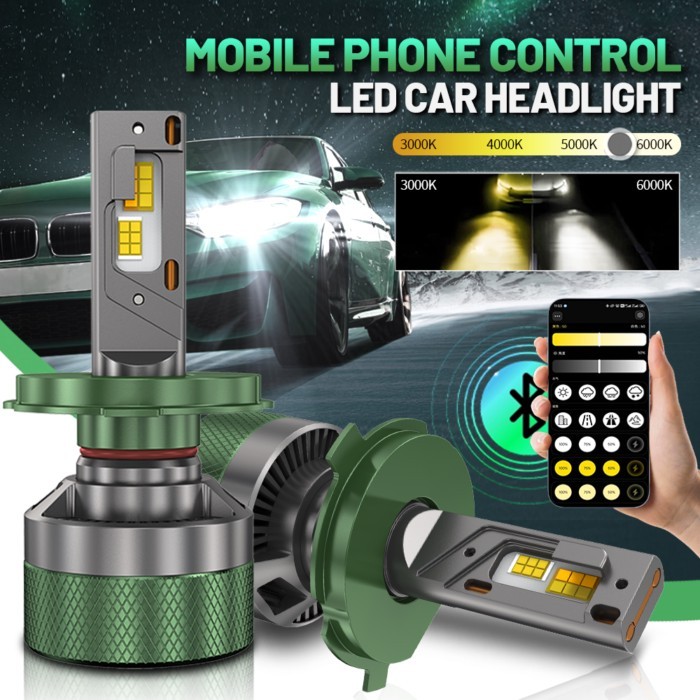 HYNBYZJ H7 LED Headlight AI Mobile APP Control 1500W 3000K-8000K Smart LED Chip High Power for H4 H