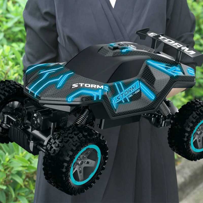 C 2.4G 4 WD Rock Climber Cool Light One-Click RC Car Fast Driving Car Toy For Boy