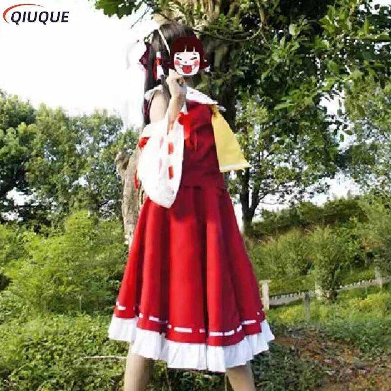 C Anime Touhou Project Cosplay Hakurei Reimu Cosplay Costume Wig Mikofuku Women Uniform Dress Full