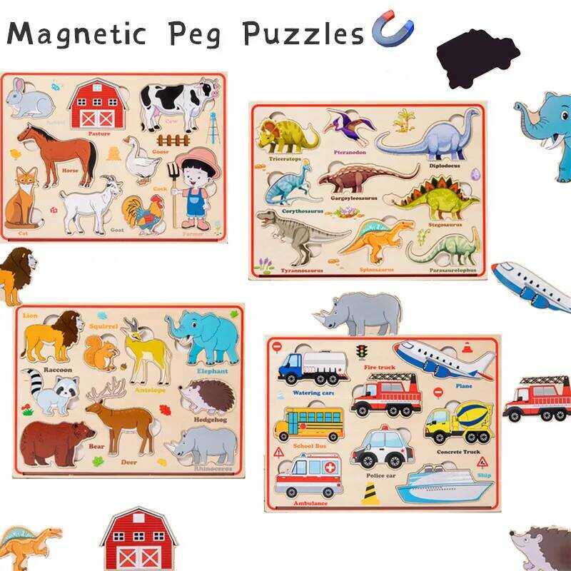 C Wooden Magnetic Peg Puzzles For Kids 2-4 Years Old-Toddler Learning Toys Preschool Eduional Puzzl