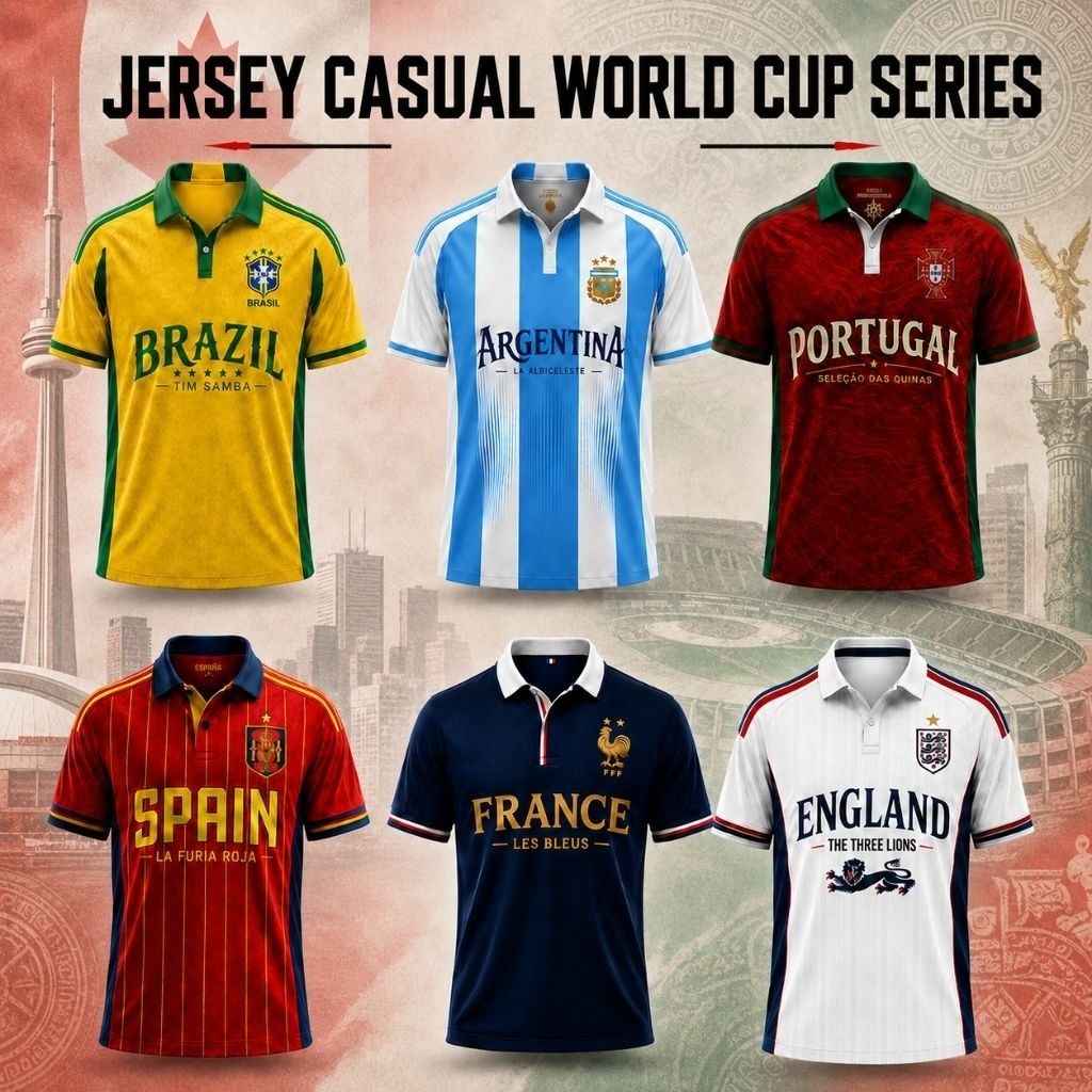 2026 ฟุตบอลโลกทีมชาติเสื้อโปโลบราซิลอาร์เจนตินาโปรตุเกสสเปนฝรั่งเศสอังกฤษระบายอากาศ ยู นิสซ์ ฟุตบอลลําลองด้าน