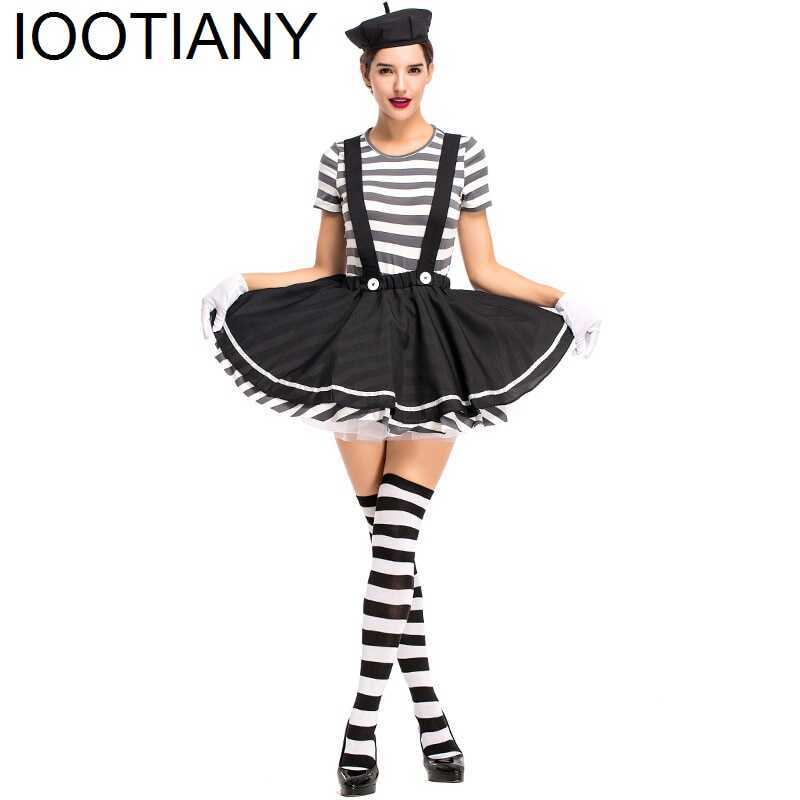 C [Fast And Reliable Shipping] F Circus Clown Costume Women Mesmerizing Mime Cosplay Costume Women