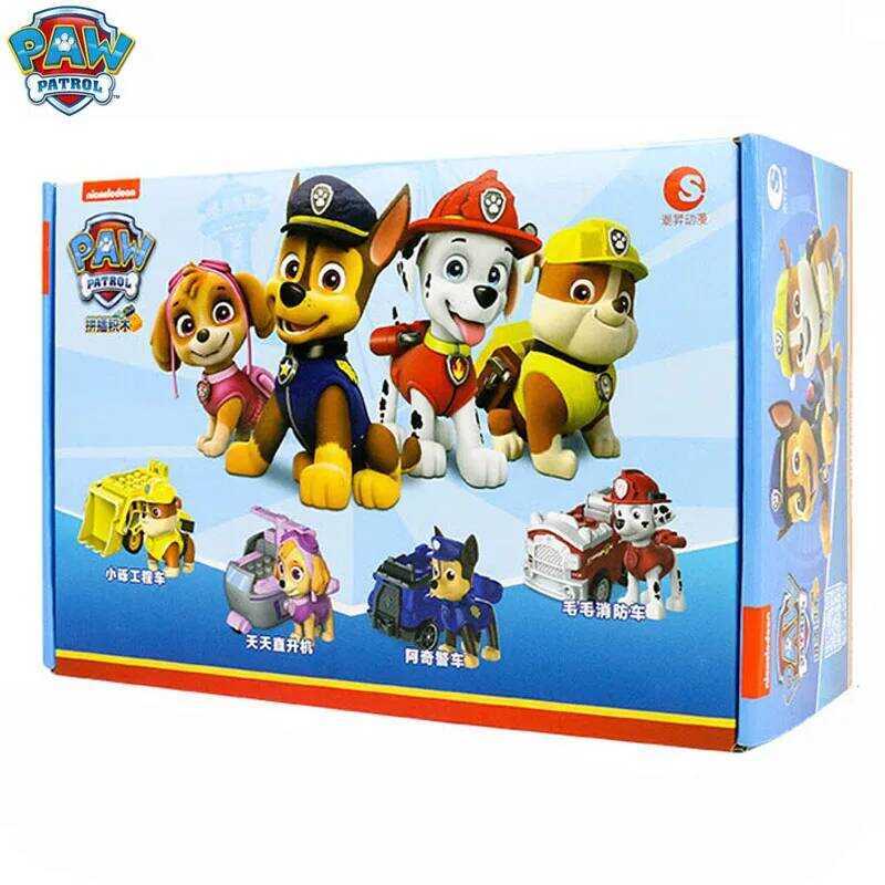 C 4Pcs/Set Original Box 100% Genuine Paw Patrol Chase Skye Rubble Er Pups Pull Back Toy Vehicles Ki