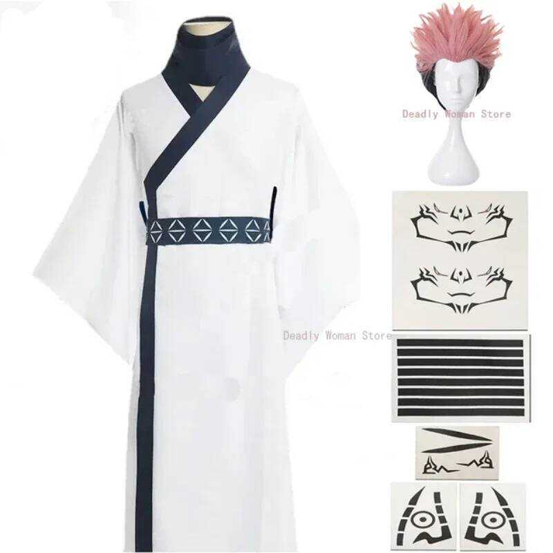 C Anime Ryomen Sukuna Cosplay Costume Wig Japanese Kimono Carnival Uniform Hanfu Men Women Hallowee