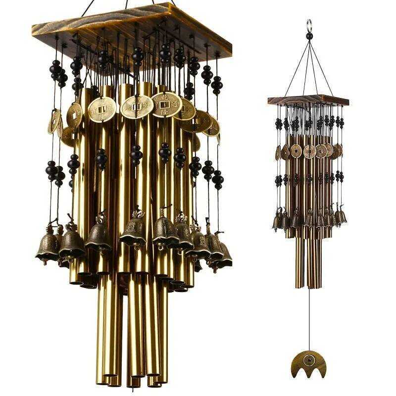 C Outdoor Wind Chimes Handmade Natural Wooden & Metal Aluminum Tube Wind Bell Hanging Decor For Gar