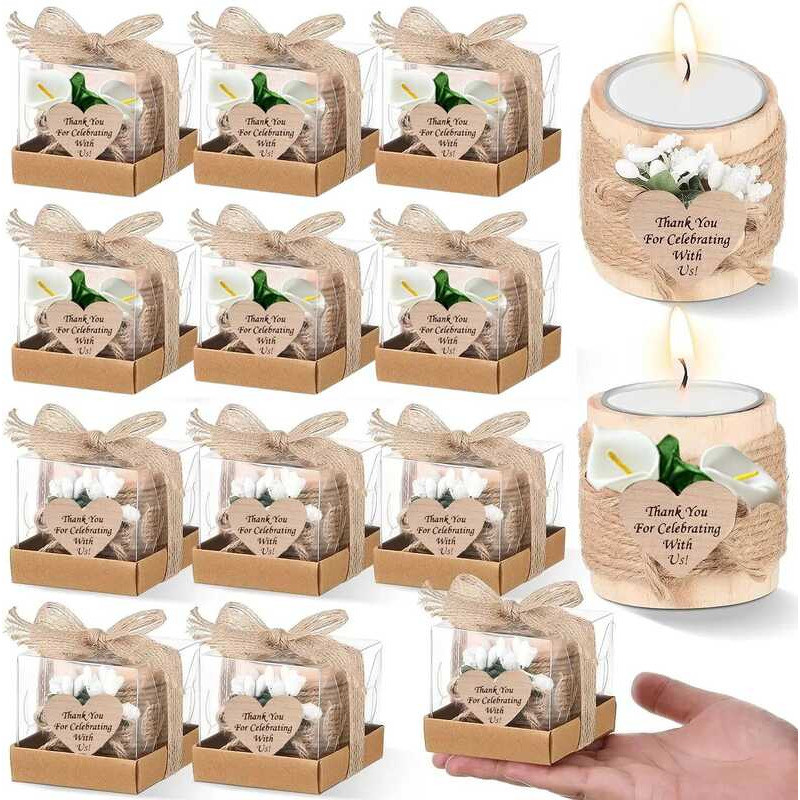 C 6/12/24Pcs Guest Gift Candle For Wedding Wooden Light Candle Holders Bridal Shower Thank You Gift