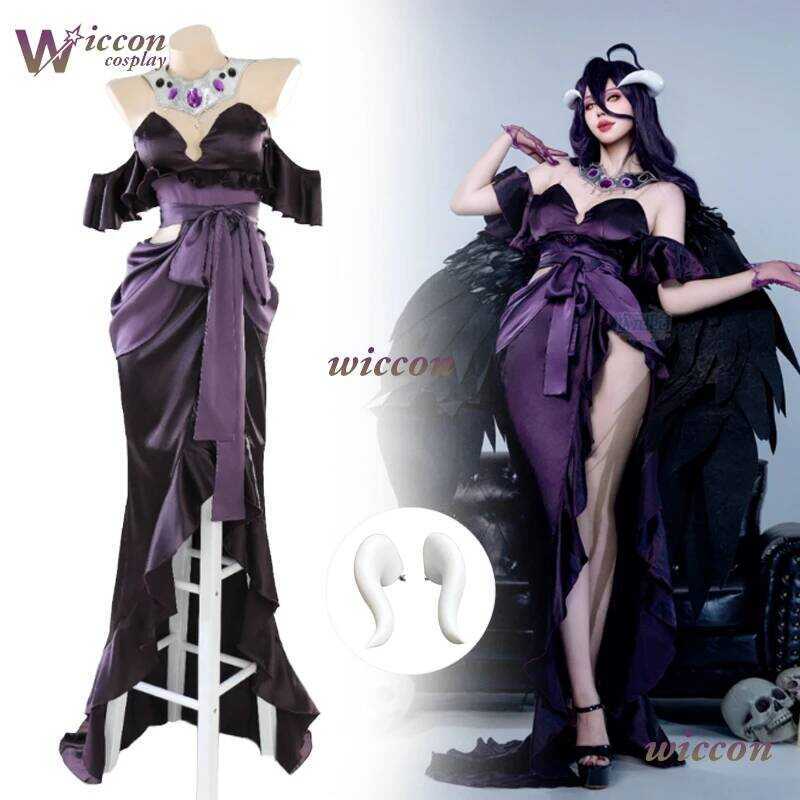C Anime Overlord Season 4 Cosplay Albedo Costume Sexy Up Slim Dress Necklace Lolita Party Uniform H