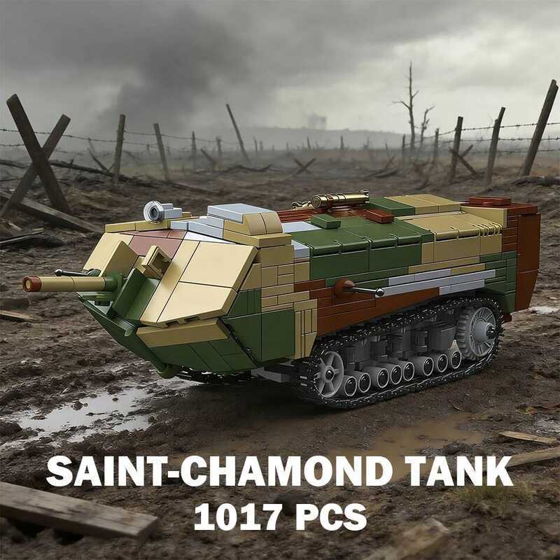 C 1:35 Scale MOC Ww1 Military French Saint Chamond Tank Model Building Bloc World War 2 Army Heavy