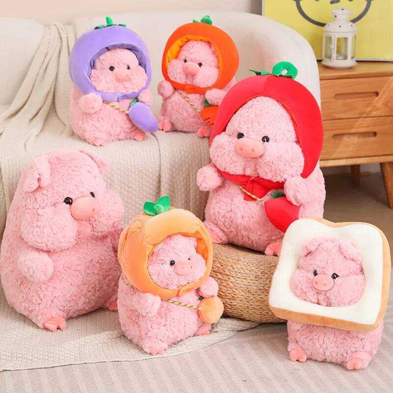 C New Vegetables Hat Pig Plush Toy Simulation Pig With Bread Carrot Eggplant Pumpkin Stuffed Animal