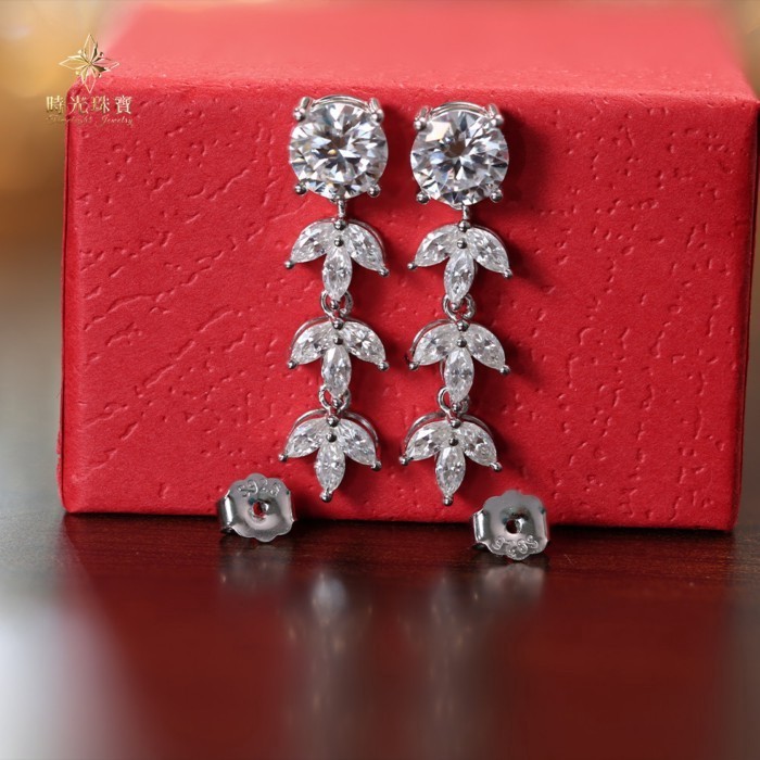 3.8ct All Moissan Gold สาขาหยก Moissanite ต่างหูต่างหู S925 เงินสเตอร์ลิงหนาชุบ Platinum ต่างหูคุณภ