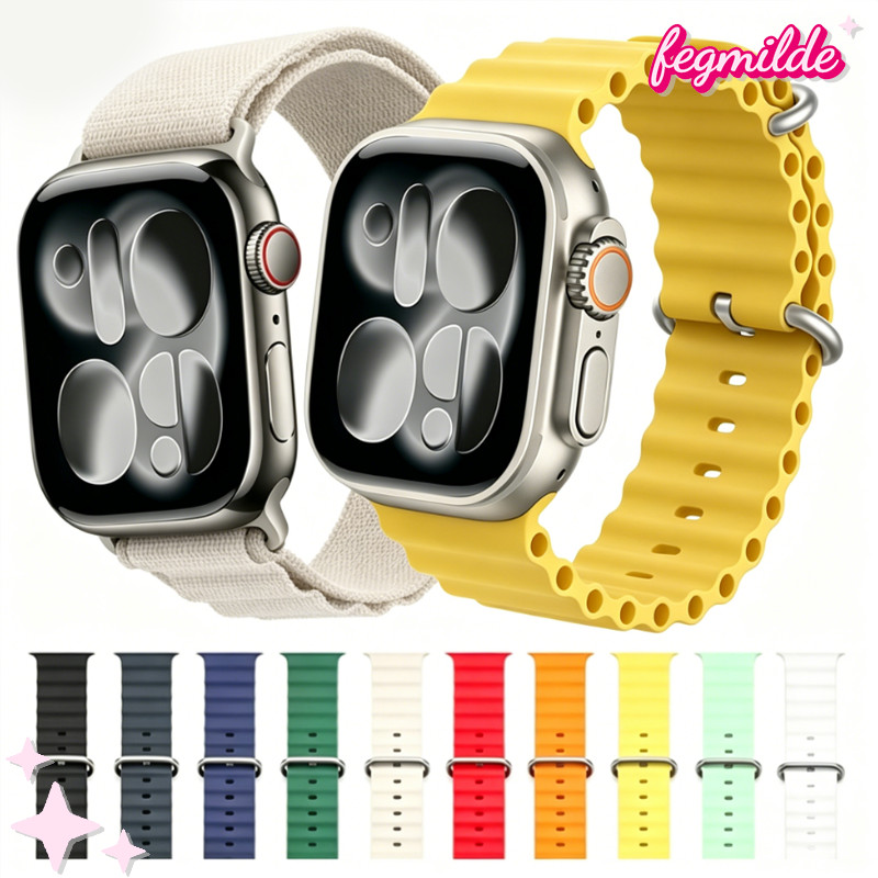 สายไนล่อนซิลิโคนมหาสมุทร / อัลไปน์ for Smartwatch Apple Watch IWatch Ultra SE 3 2 Series 11 10 9 8 7 49 46 44 42 40 38มม